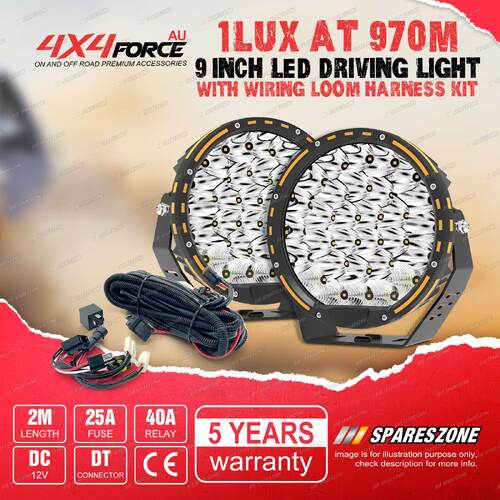 9 Inch LED Round Driving Lights Offroad Headlight + Wiring Loom Harness Kit