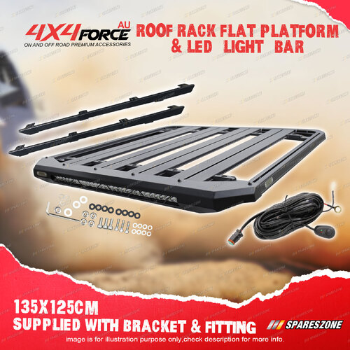 4X4FORCE 135x125 Roof Rack Flat Platform & LED Light Bar for Nissan Navara NP300