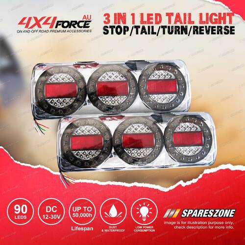 Pair 4X4FORCE 12V-30V 90 LED Tail Lights 3 LED Combination Stop Indicator Ute
