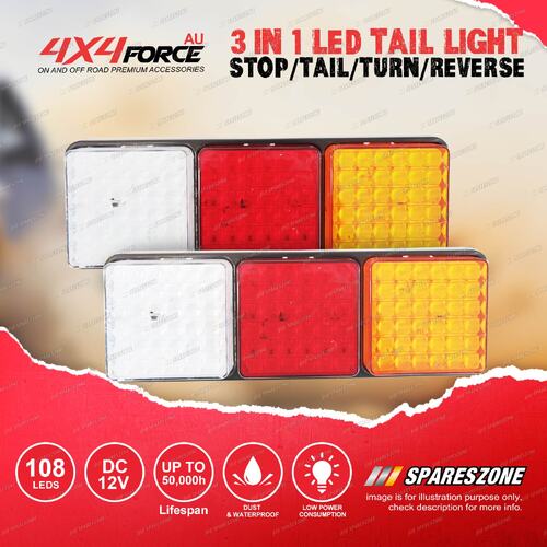 Pair 4X4FORCE 12V 108 LED Tail Lights Stop Reverse Indicator Truck Ute Trailer