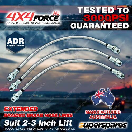 3x F + R Braided Brake Hoses for Toyota Hilux KUN26 KUN25 GGN25 04-on 2"-3" Lift