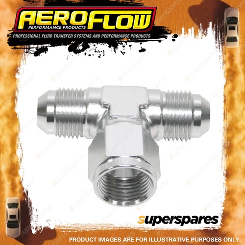 Aeroflow -3AN Tee Coupling Pipe Fitting Female On Side Silver Finish