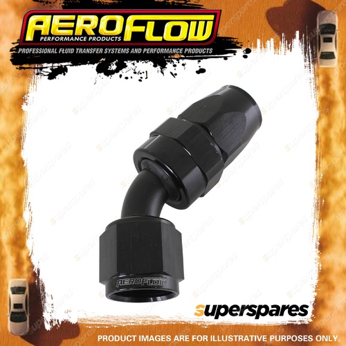Aeroflow 200 Series Hose End PTFE Hose Fitting Black 45 Degree -16 AN