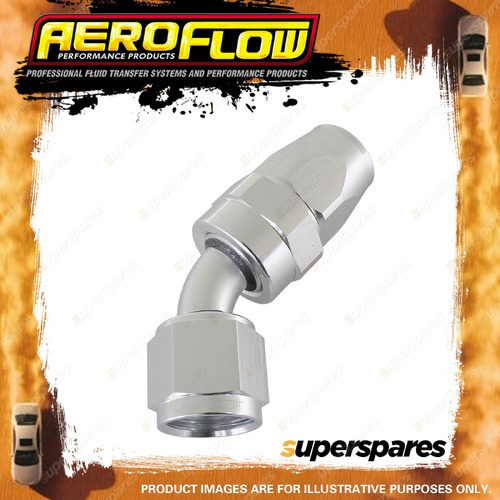 Aeroflow 200 Series Hose End PTFE Hose Fitting Silver 45 Degree -20 AN