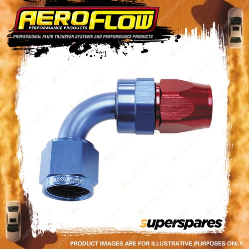 Aeroflow 200 Series Hose End PTFE Hose Fitting Blue/Red 90 Degree -6 AN
