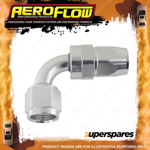 Aeroflow 200 Series Hose End PTFE Hose Fitting Silver 90 Degree -6 AN