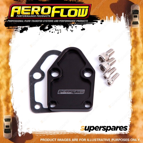 Aeroflow Brand Billet Fuel Pump Block-Off Plate - Black Suit SB Chevy
