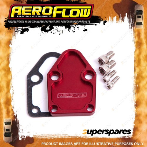 Aeroflow Brand Billet Fuel Pump Block-Off Plate - Red Suit SB Chevy