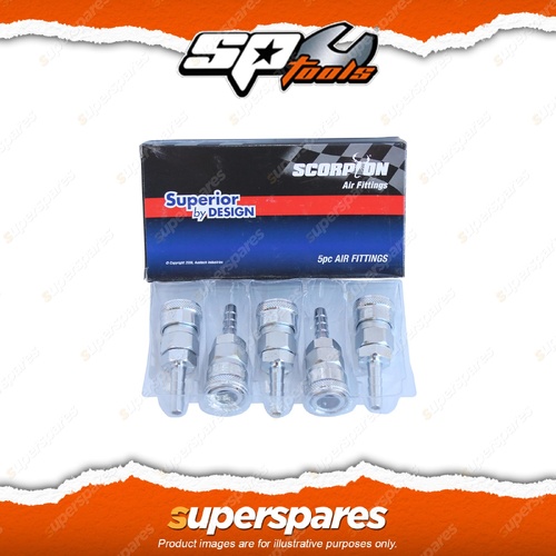 SP Tools Scorpion 5Pcs 1/4" Barb Coupler Hose Box - Nitto Style Durable