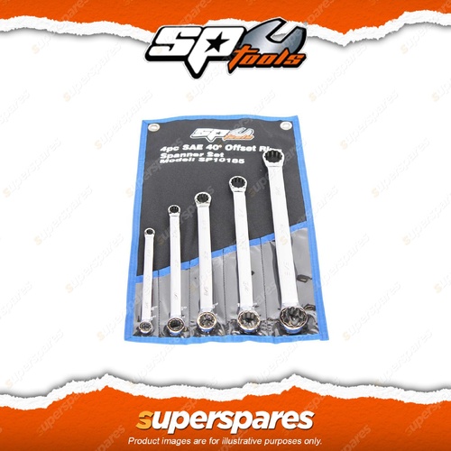 SP Tools 5Pcs Double Ring Spanner Set - 40 Degree Offset SAE Wrench Cr-V Steel