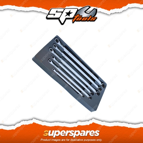 SP Tools 6Pcs Double Ring Long Spanner Set - 15 Degree Offset Metric Wrench Cr-V