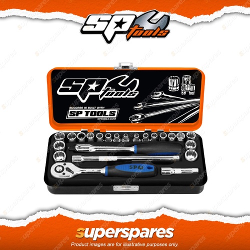 SP Tools 23Pcs 1/4" Drive Socket Set - Metric / SAE 6Pt / 12Pt 45T Ratchet