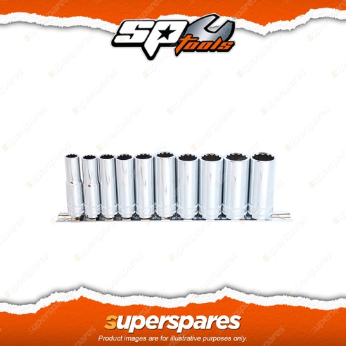 SP Tools 10Pcs 1/4" Drive Deep Socket Rail Set - 12 Point Metric Cr-V Steel