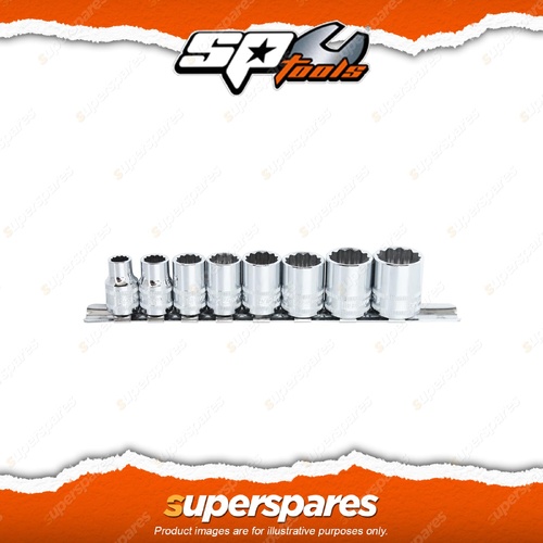 SP Tools 8Pcs 3/8" Drive Socket Rail Set - 12 Point SAE Chrome Vanadium Steel