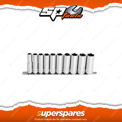 SP Tools 10Pcs 3/8" Drive Deep Socket Rail Set - 6 Point Metric Cr-V Steel
