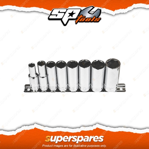 SP Tools 8Pcs 3/8" Drive Deep Socket Rail Set - 6 Point SAE Chrome Vanadium