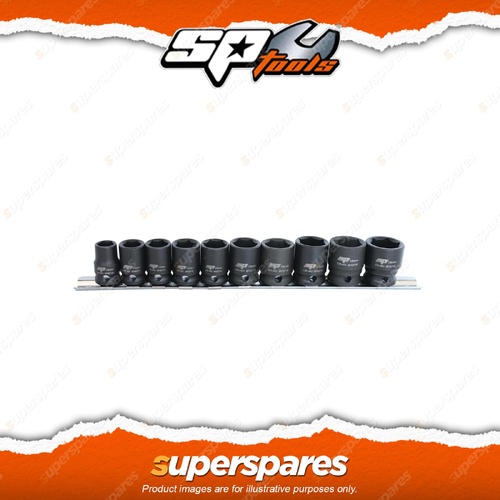 SP Tools 10Pcs 3/8" Drive Impact Socket Rail Set - 6 Point Metric Cr-Mo Steel