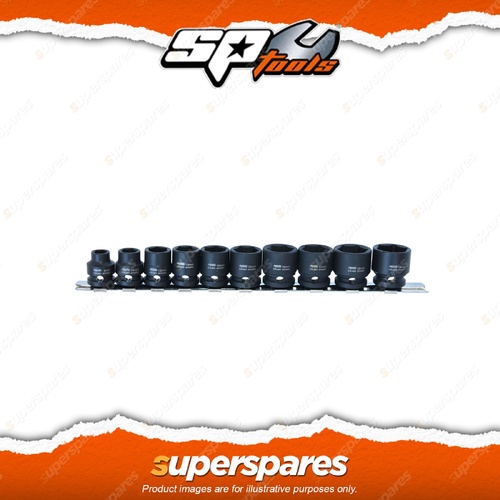 SP Tools 10Pcs 3/8" Drive Impact Socket Rail Set - 6 Point Metric Stubby Cr-Mo