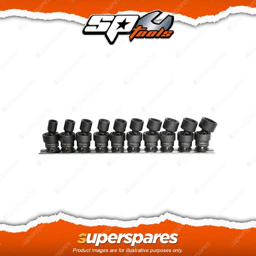 SP Tools 10Pcs 3/8" Drive Impact Socket Rail Set - 6 Point Metric Swivel Cr-Mo