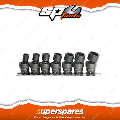 SP Tools 7Pcs 3/8" Drive Impact Socket Rail Set - 6 Point SAE Swivel Cr-Mo Steel