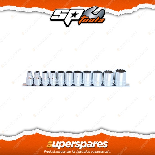 SP Tools 11Pcs 1/2" Drive Socket Rail Set - 12 Point SAE Chrome Vanadium Steel