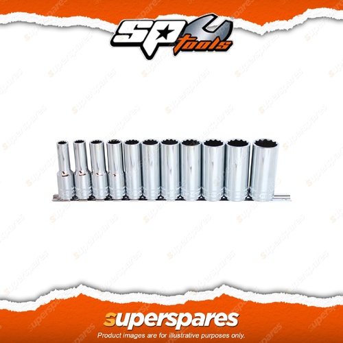 SP Tools 12Pcs 1/2" Drive Deep Socket Rail Set - 12 Point Metric Cr-V Steel