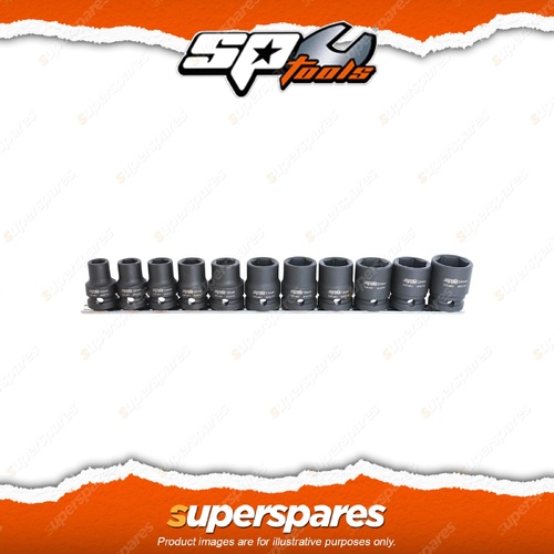 SP Tools 11Pcs 1/2" Drive Impact Socket Rail Set - 6 Point Metric Cr-Mo Steel