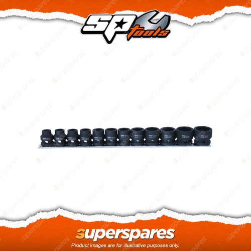 SP Tools 12Pcs 1/2" Drive Impact Socket Rail Set - 6 Point Metric Stubby Cr-Mo
