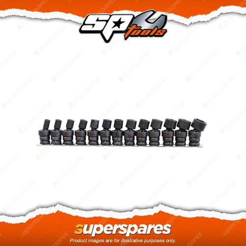 SP Tools 13Pcs 1/2" Drive Impact Socket Rail Set - 6 Point Metric Swivel Cr-Mo