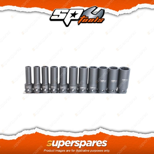 SP Tools 11Pcs 1/2" Drive Deep Impact Socket Rail Set - 6 Point Metric Cr-Mo