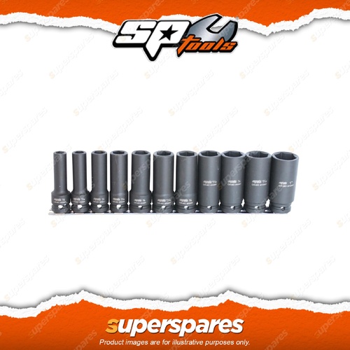 SP Tools 11Pcs 1/2" Drive Deep Impact Socket Rail Set - 6 Point SAE Cr-Mo Steel