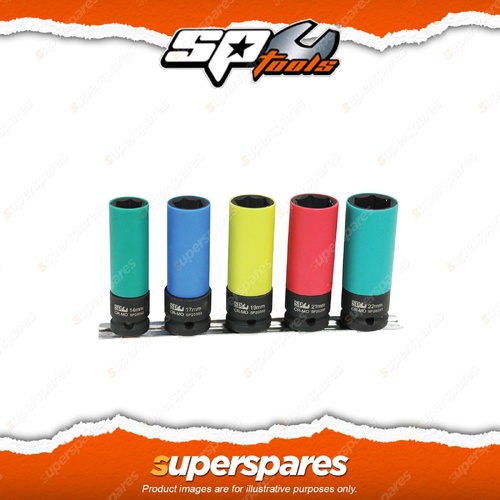 SP Tools 5Pcs 1/2" Drive Impact Socket Rail Set - Wheel Nut 6 Point Metric