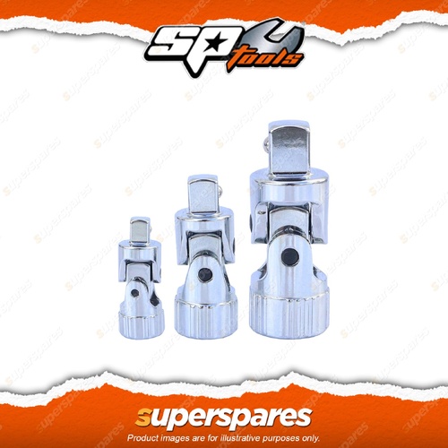 SP Tools 3Pcs Universal Joint Socket Set - Spring Loaded Multi Drive Auto Reset