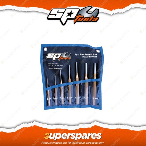 SP Tools 7Pcs Pin Punch Set - Chrome Molybdenum Alloy Steel Hexagonal Shank