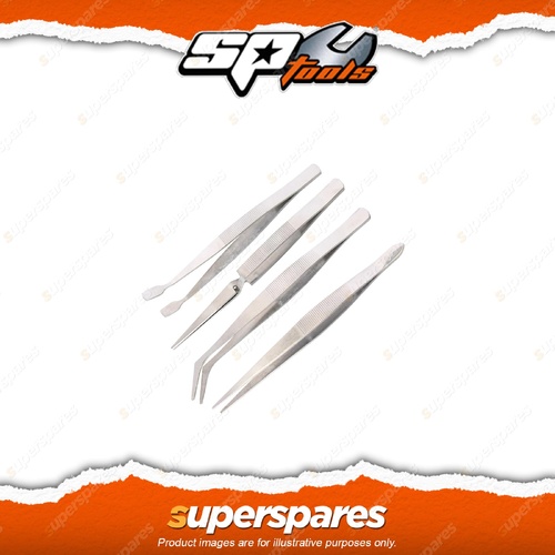 SP Tools 4Pcs Tweezer Set - Self Closing Offset Spade Straight Pointed End