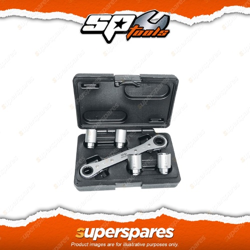 SP Tools 5Pcs Stud Remover Set - Stud Extractors and Go-thru Ratchet Spanner