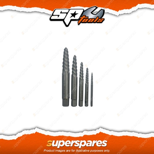 SP Tools 5Pcs Screw Extractor Set - Screw Type Remove Broken Studs Cr-Mo Steel