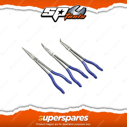 SP Tools 3Pcs 275mm Long Handle Plier Set - Straight 45 Degree 90 Degree