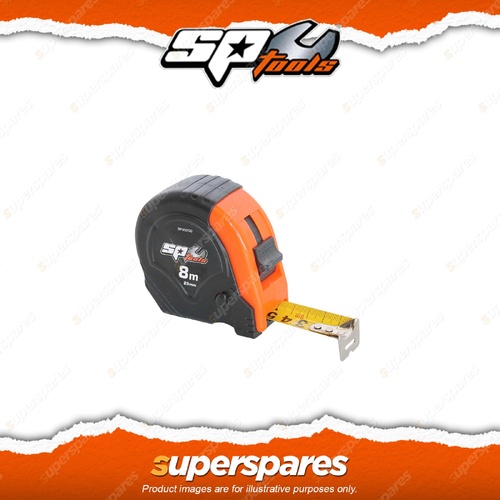 SP Tools Tape Measure - 8m x 25mm Metric Self Locking 3 Rivet End Hook