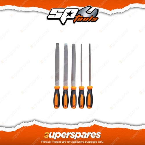 SP Tools 5Pcs 254mm File Set - Flat Millsaw Square Round Bastard Half-Round Cut