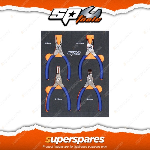 SP Tools 4Pcs of Circlip Plier Set - 0.9mm Tip Diameter Sets 3-9mm & 8-13mm