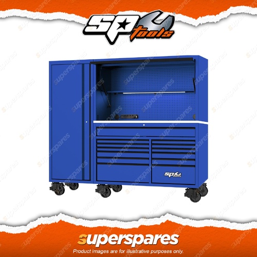 SP Tools 86" USA Sumo Series Blue Roll Cab Power Hutch & Side Cabinet Toolkit