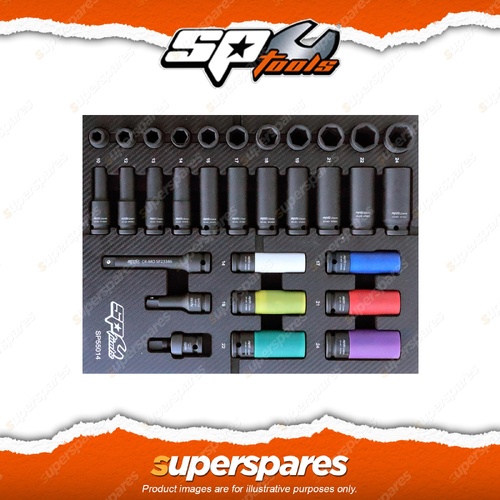 SP Tools 31 Pcs EVA Foam Tray Tool Kit - 1/2" Dr Impact Socket Accessory Metric