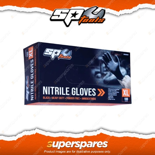 SP Tools 100 Pcs Disposable Nitrile Black Gloves X-Large Size Waterproof