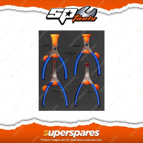 SP Tools 4Pc Circlip Plier Set 1.8mm Tip Diameter 19-60mm Snap Ring Range