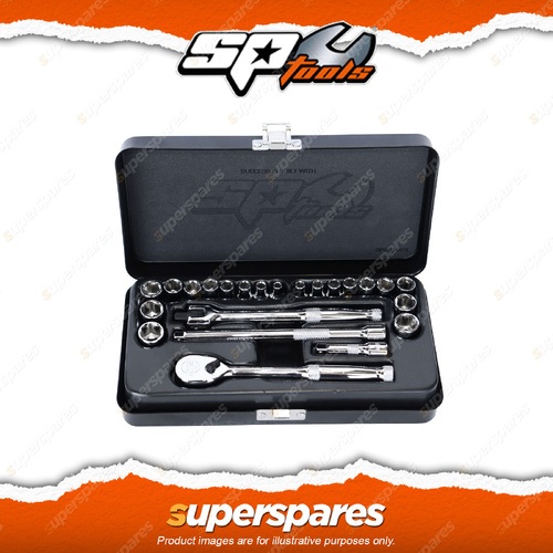 SP Tools 23 Pcs 1/4" Drive Socket Set - 6 Point Metric/SAE Black Series