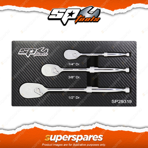 SP Tools 3 Pcs 1/4" 3/8" 1/2" Drive Sealed Head Ratchet Set - Multi-Drive