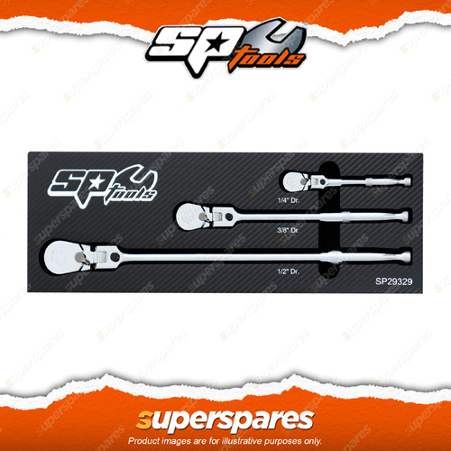 SP Tools 3 Pcs 1/4" 3/8" 1/2" Drive Sealed Flex Head Ratchet Set - Multi-Drive
