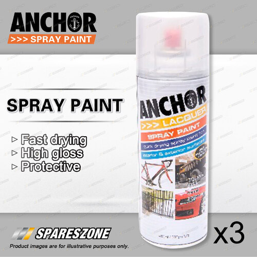 3 x Anchor Sparkling Silver Lacquer Spray Paint 300 Gram Aerosol Coating