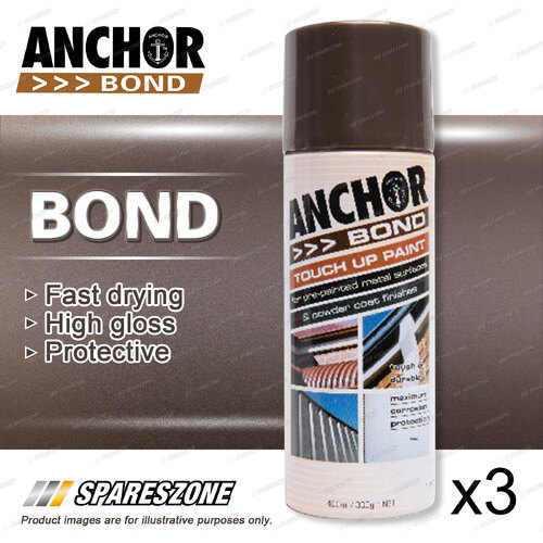 3 x Anchor Bond Hammersley Brown Paint 300 Gram For Repair On Colorbond